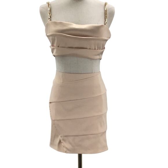 BLITHE SZ L Champagne Cream Sleeveless Chain Strap Pleated 2 Piece Set NWT B79 - Picture 1 of 8
